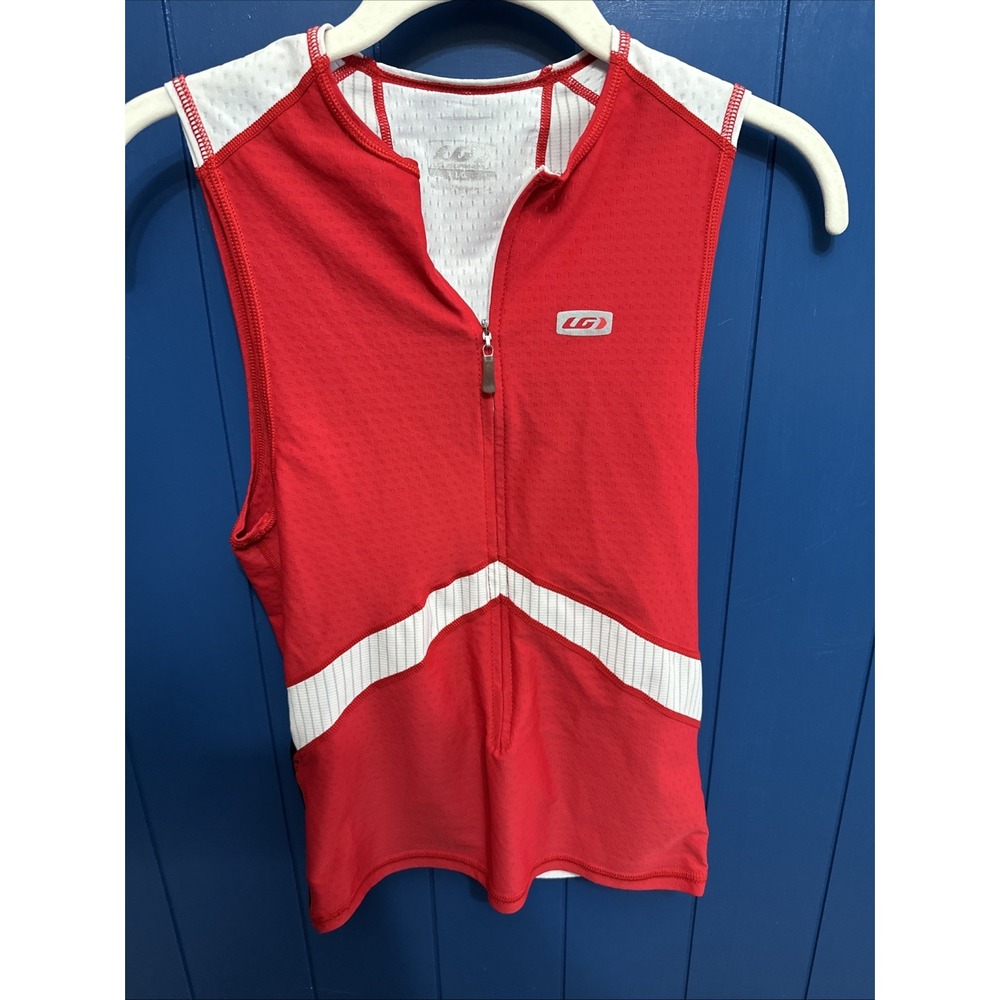 Louis Garneau Cycling Jersey Large 3/4 Zip Red And White Sleeveless‎